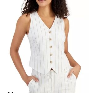 Autres Fiĺles Women's Cream Tailored Pinstripe V-Neckline Vest Size S